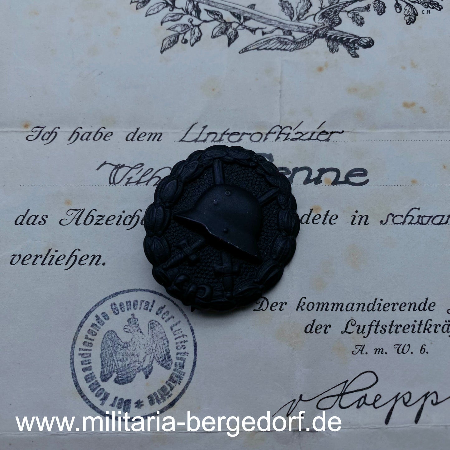 Verwundetenabzeichen 1914 mit Urkunde