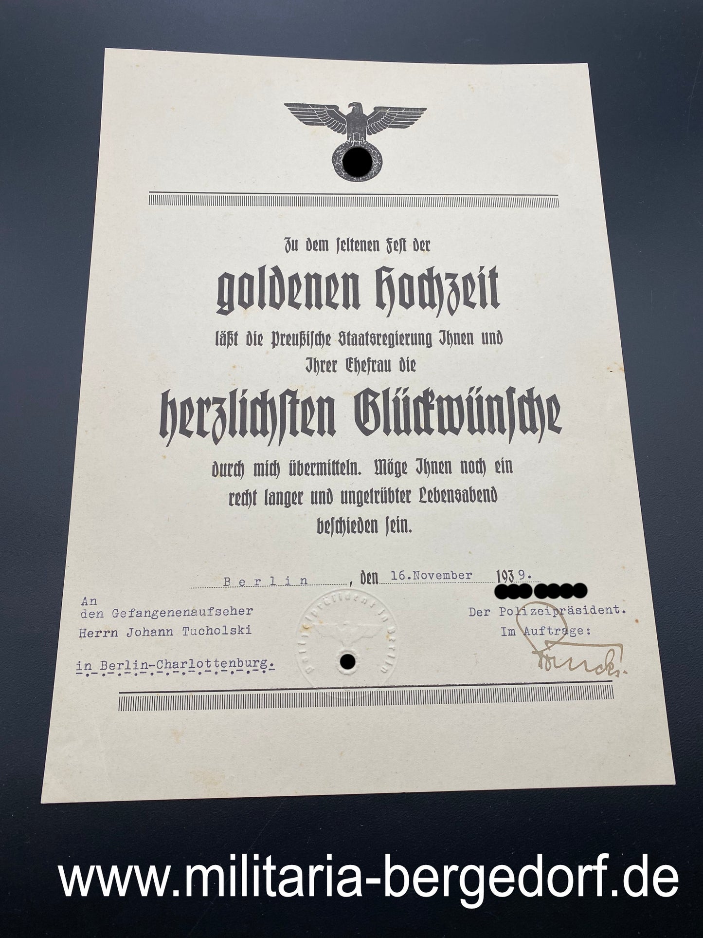 Große Ehrenurkunde zur goldenen Hochzeit